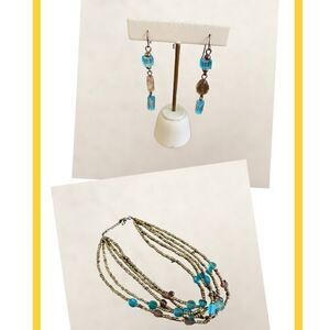 Beaded Bronze & Turquoise  Matching Necklace and Earring Set
